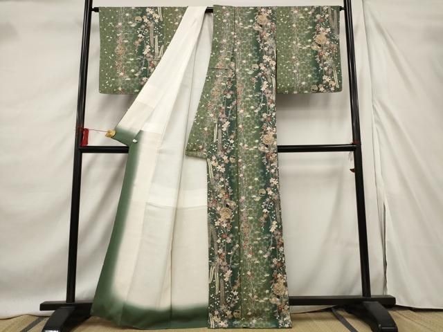 平和屋着物□上質な小紋 雪輪枝花文 暈し染め 金彩 正絹 逸品