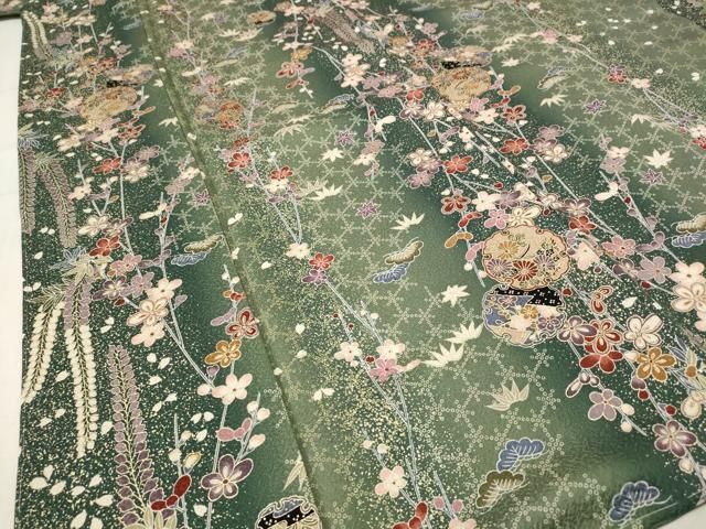 平和屋着物□上質な小紋 雪輪枝花文 暈し染め 金彩 正絹 逸品