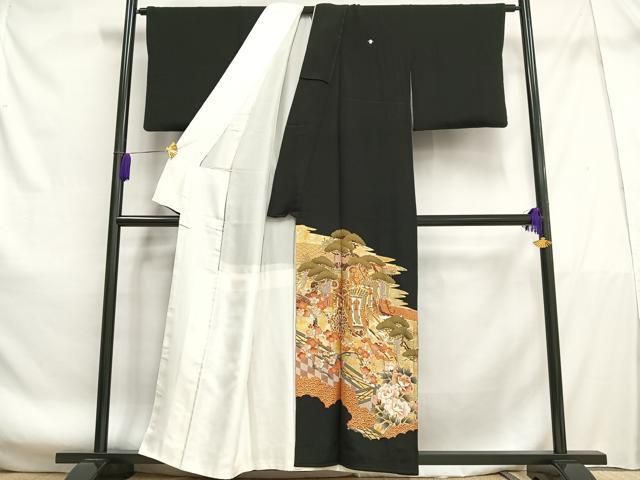 平和屋着物□豪華黒留袖 駒刺繍 御所車花文 金銀彩 正絹 逸品