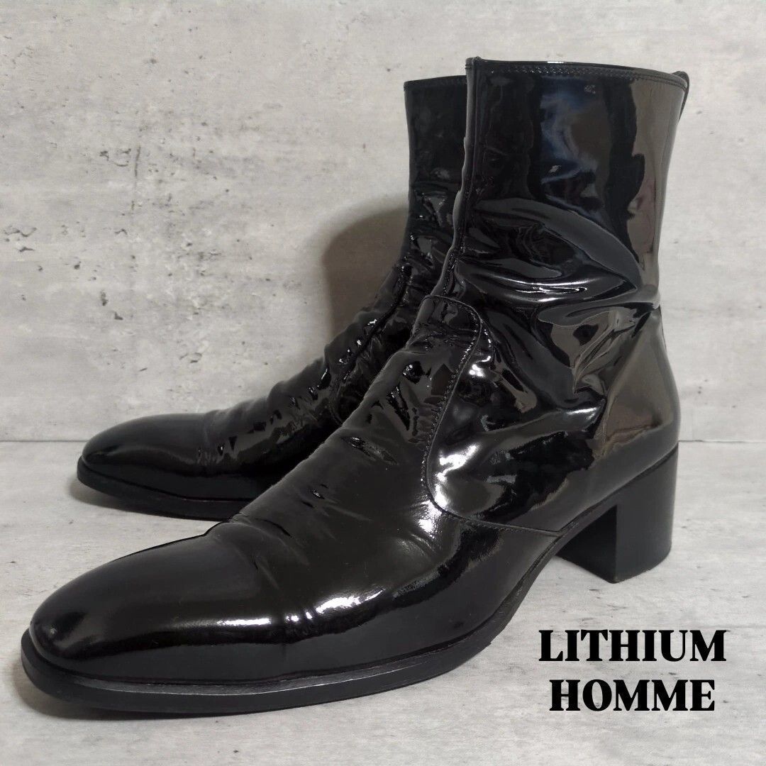 LITHIUM HOMME リチウムオム LH 99-0101 エナメル サイドジップ ヒールブーツ SIDE-ZIP HEEL BOOTS 42