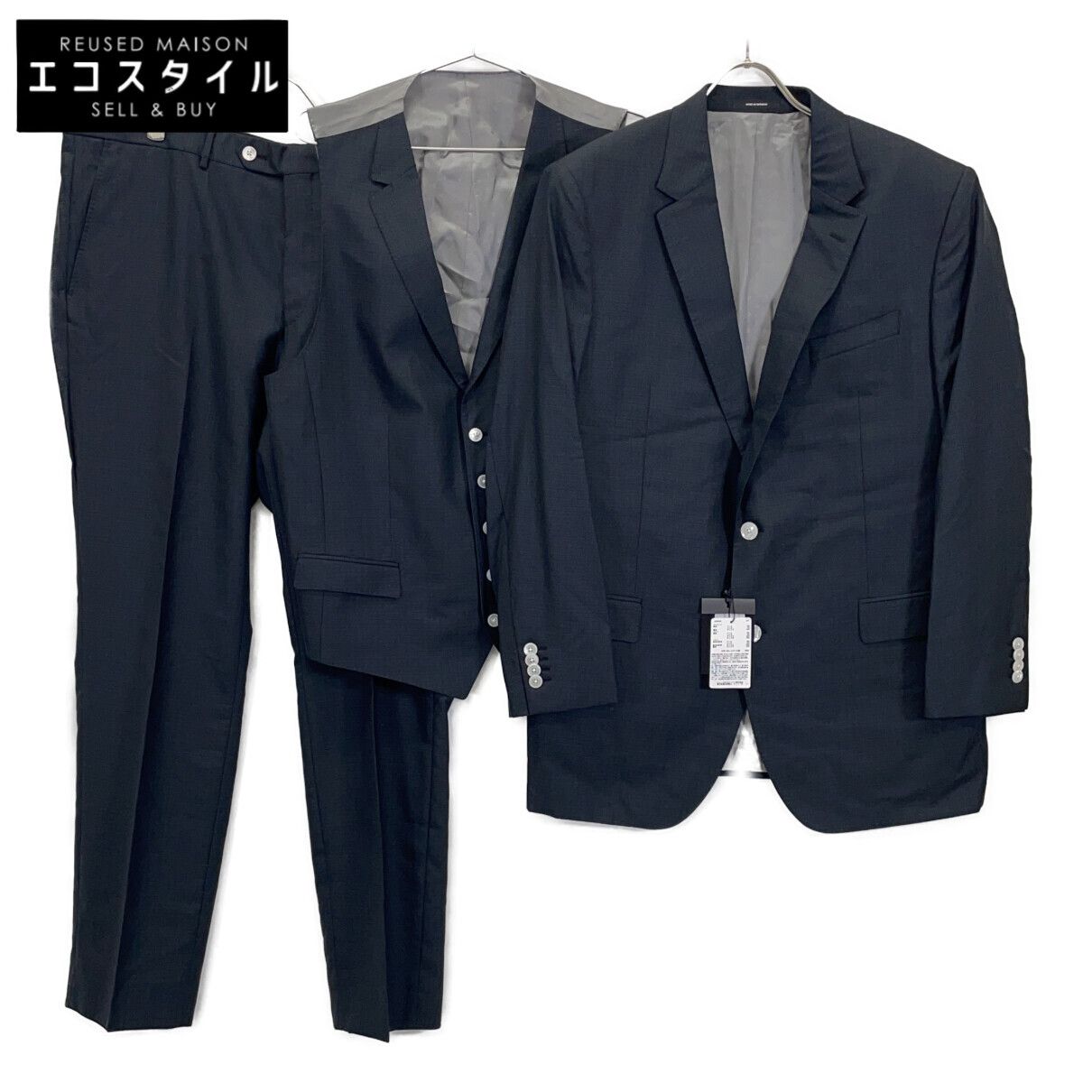 HUGO BOSS ヒューゴボス ﾌﾞﾗｯｸ ｳｰﾙｼﾙｸ混 ﾁｪｯｸ 3 Pｽｰﾂ 表記なし