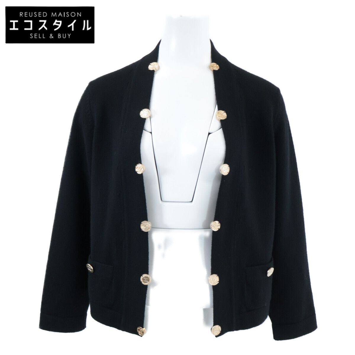 CHANEL シャネル 美品 22P P72486K10397 カシミヤ100 ココマークボタン
