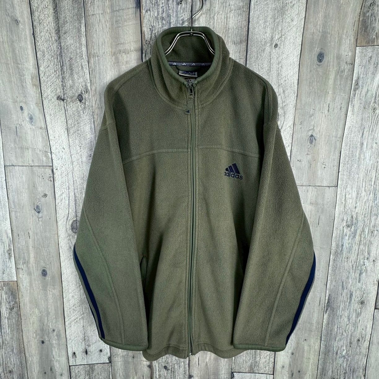OLD adidas 90s アディダス カーキ 裾 ドローコード フルジップ ジップ 