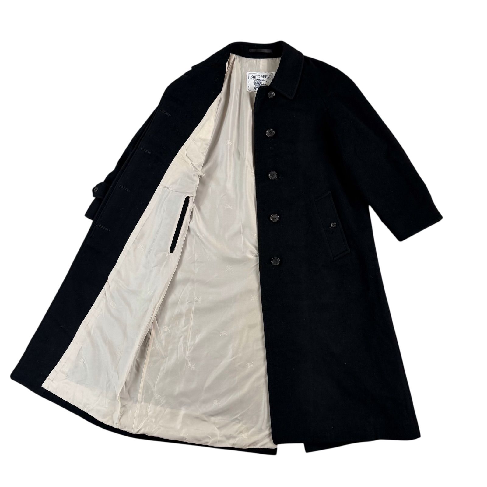 90 s Burberry | バーバリーズ カシミヤトレンチコート 裏地シャドウホース ブラック 9 AR ベルト付