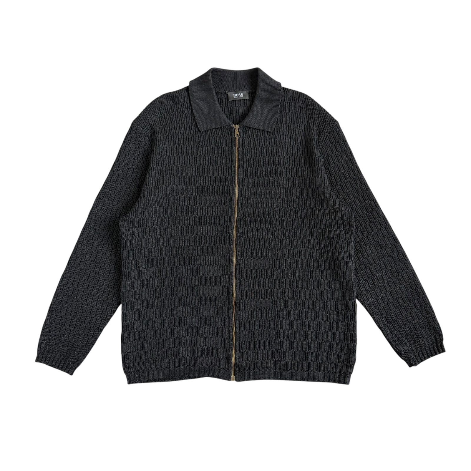 HUGO BOSS | ヒューゴボス ウール ジップアップニットポロシャツ ブラック L相当 イタリア製