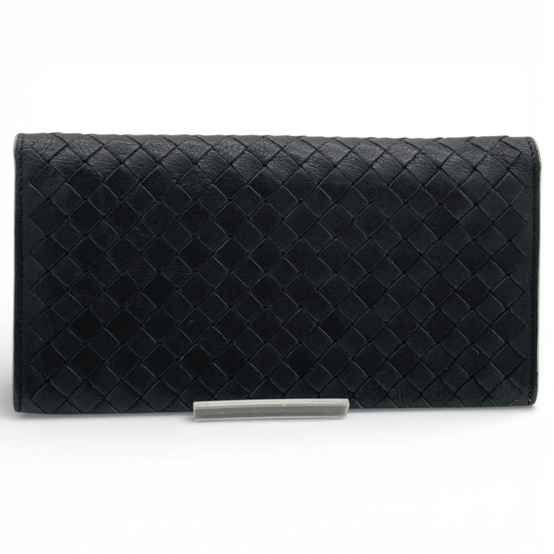 Y 超 ボッテガヴェネタ Bottega Veneta 二つ折り長財布 イントレチャート ブラック×アイボリーバイカラー