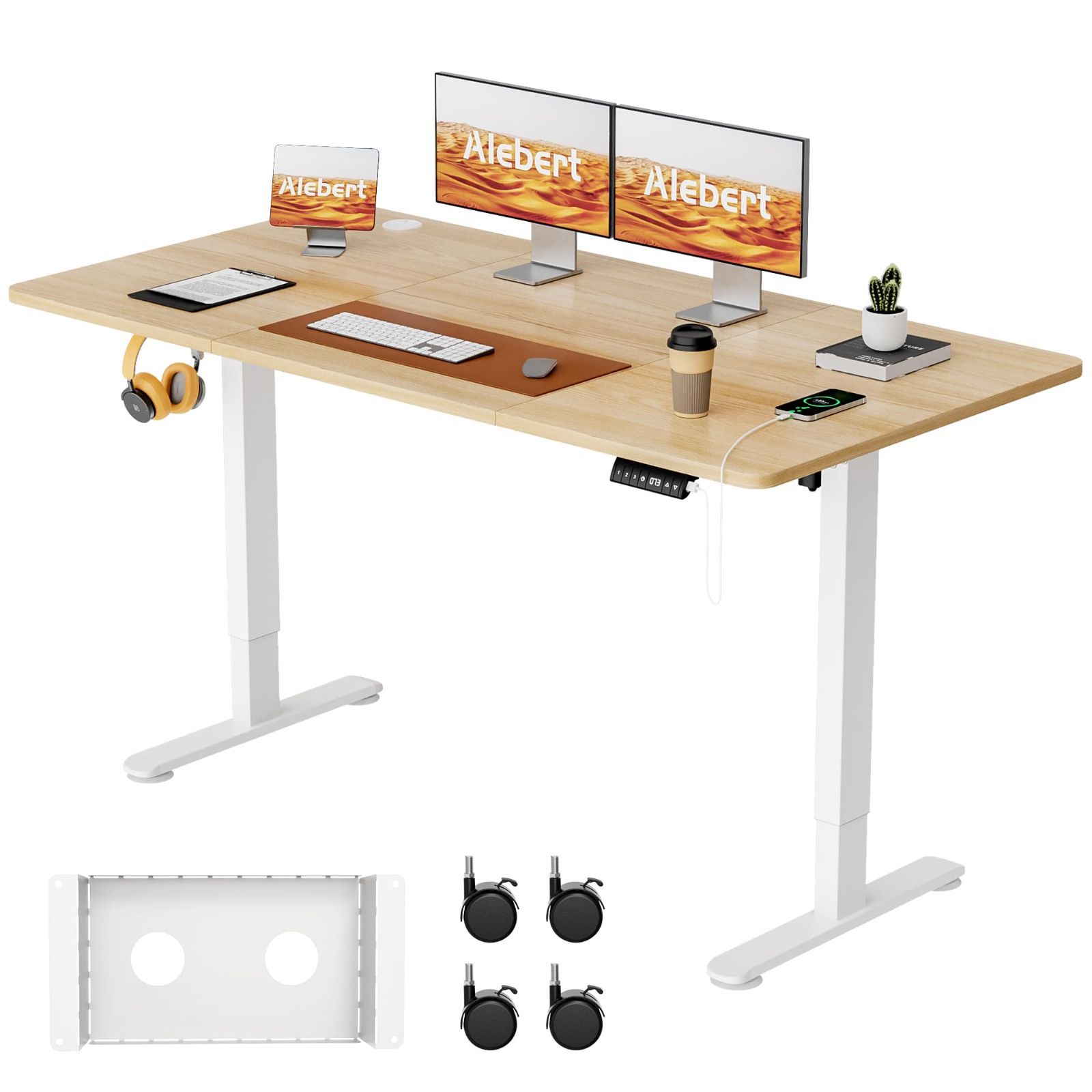 新商品 天板幅140*70 cm ベージュ 作業机 オフィスワークテーブル 昇降式テーブル パソコンデスク ゲーミングデスク 静音 障害検知 高さメモリー機能 USB充電 収納ボックス付き 入り替え用キャスター付き スタンディングデスク 幅140*奥行7