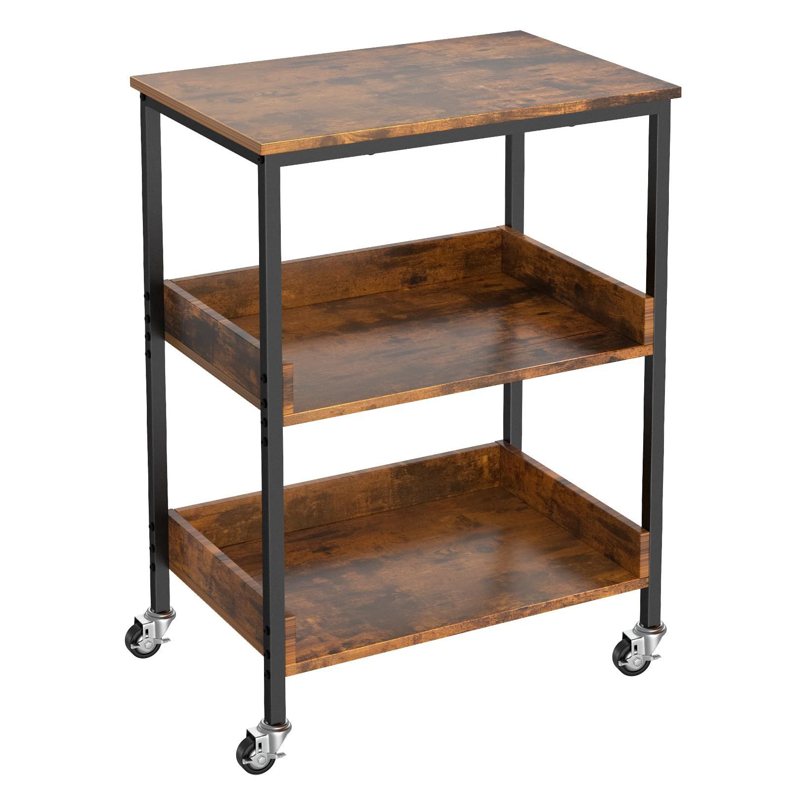 収納 オフィスワゴン オフィス 幅60 cm スリム 袖机 奥行40 木製 棚 高さ80 デスク下 総耐荷重70 kg オーディオラック pcワゴン 木目 パソコンラック キャスター付き ダークブラウン プリンター台