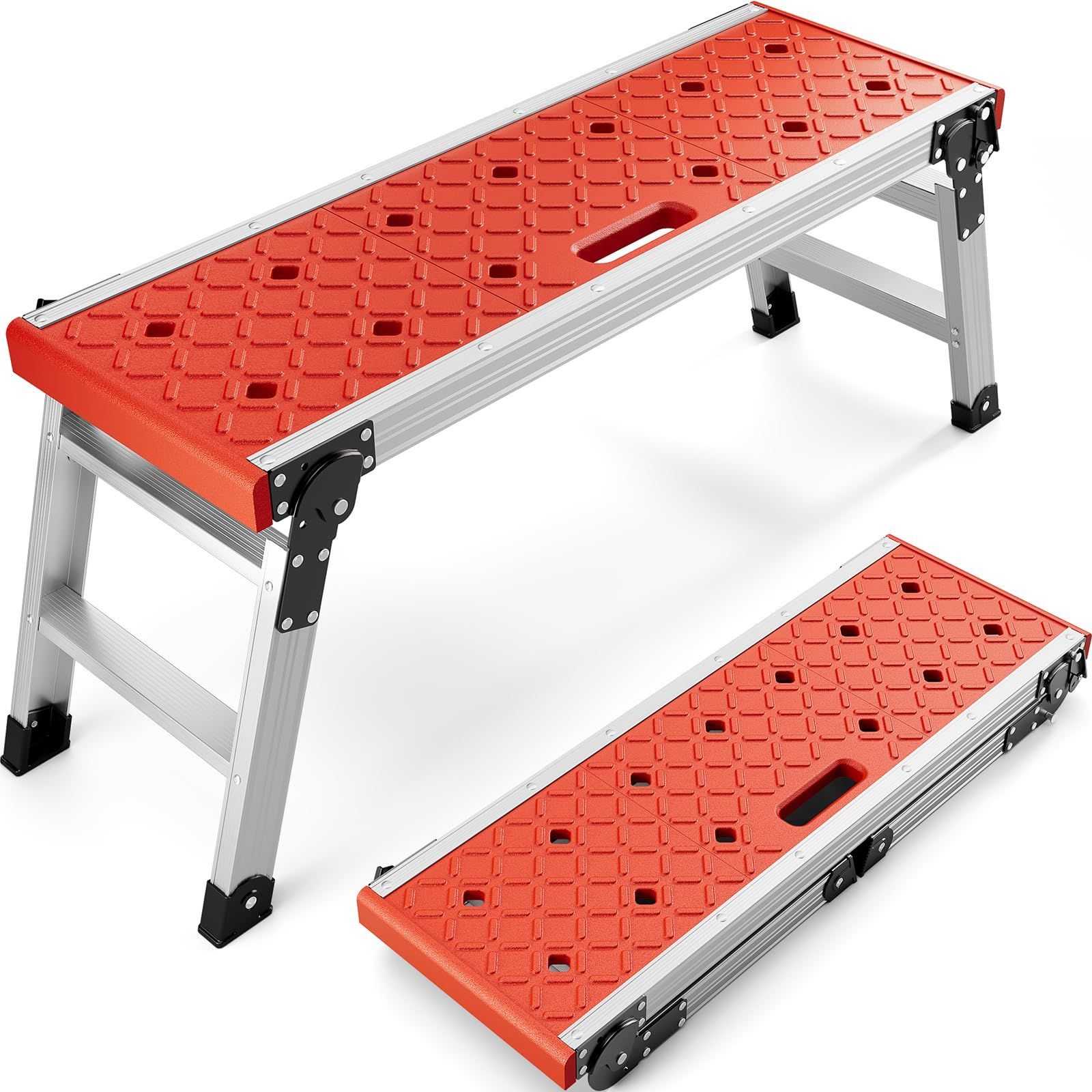 オフィス 自宅 ワークショップ 安全ロック付き 軽量脚立 ガレージ用 滑り止めゴム脚付き プラットフォームラダー アルミニウムステップラダー 最大荷重150 KG 折りたたみ式作業台 KINGRACK