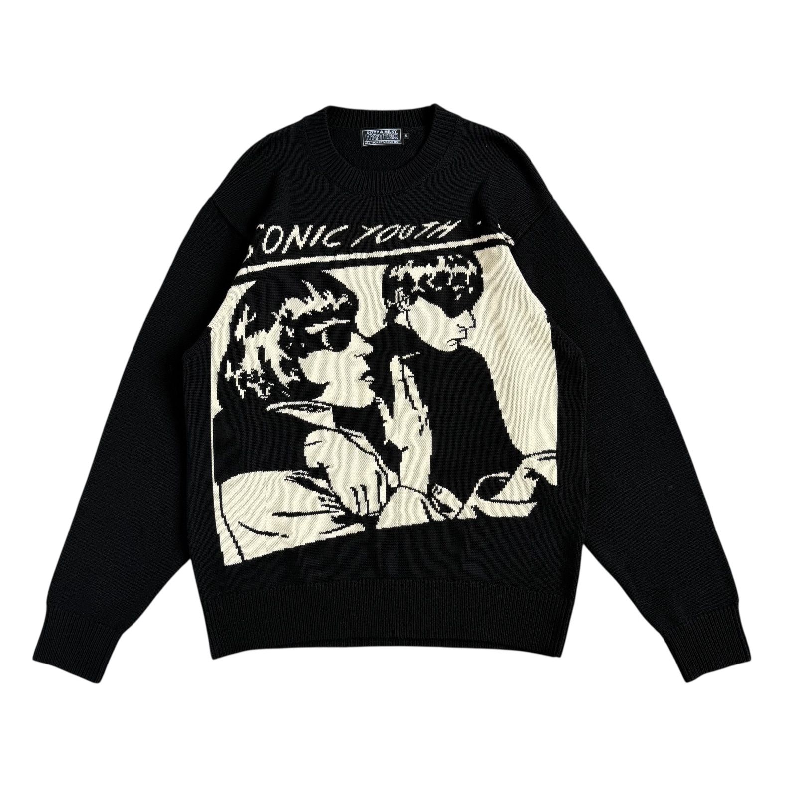 HYSTERIC GLAMOUR ヒステリックグラマー × SONIC YOUTH ソニックユース GOO編み込み クルーネックセーター ブラック Sサイズ