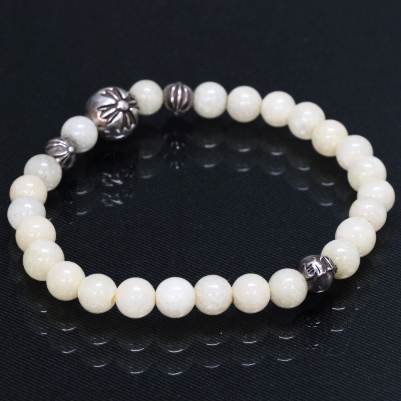 CHROME HEARTS クロムハーツ ビーズブレス 6 mm ホワイトターコイズ メンズ シルバー SV 925 白系 101509