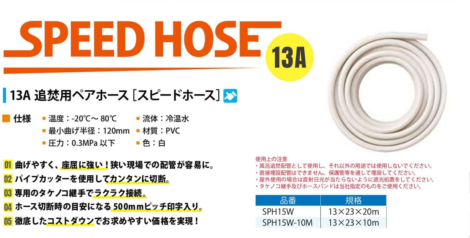 リビラック 15 A追焚用ペアホース スピードホース 5 m SPH W