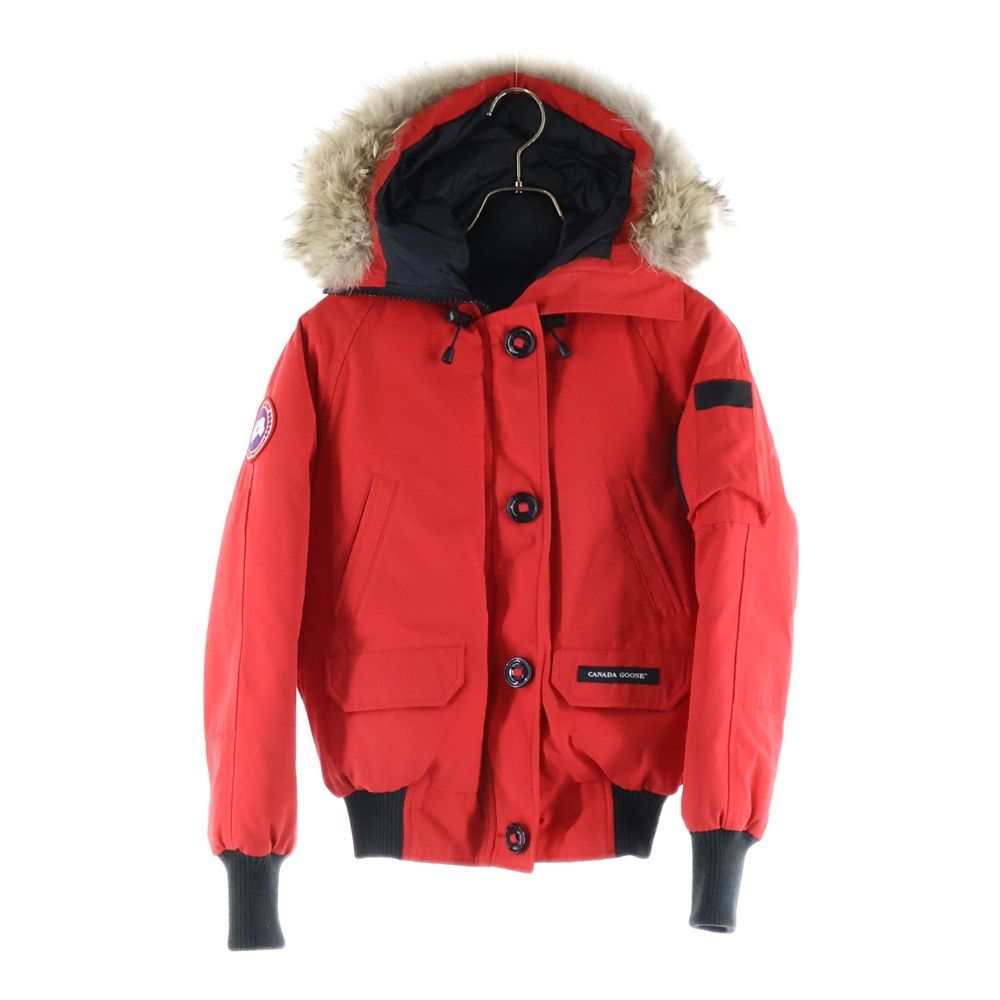 CANADA GOOSE カナダグース BOMBER ロゴワッペン チリワックボンバー ジップアップ ファー フーディー ダウンジャケット レッド 7950 LA レディース