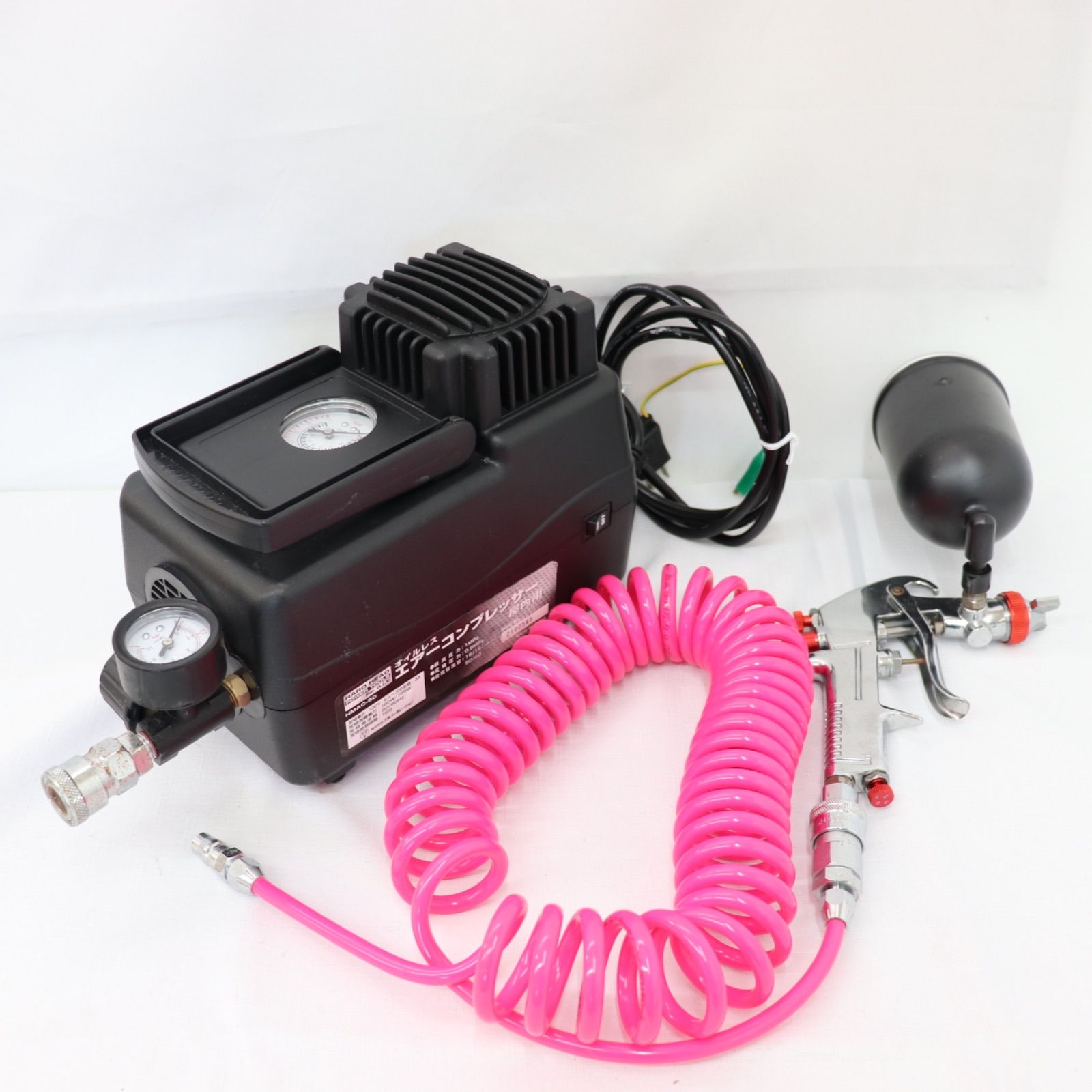 HARD HEAD 屋内用 オイルレスエアーコンプレッサー HMAC 50 2019年製 ハンドエアースプレーガン ２点セット 業務用 ラクル業務館