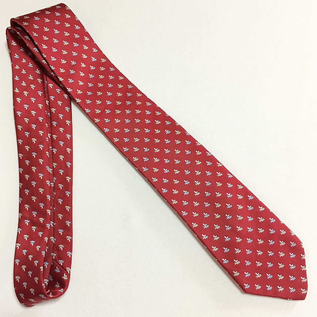 未使用級 グッチ GUCCI ネクタイ シルク100% レッド ハチ柄 2512-6