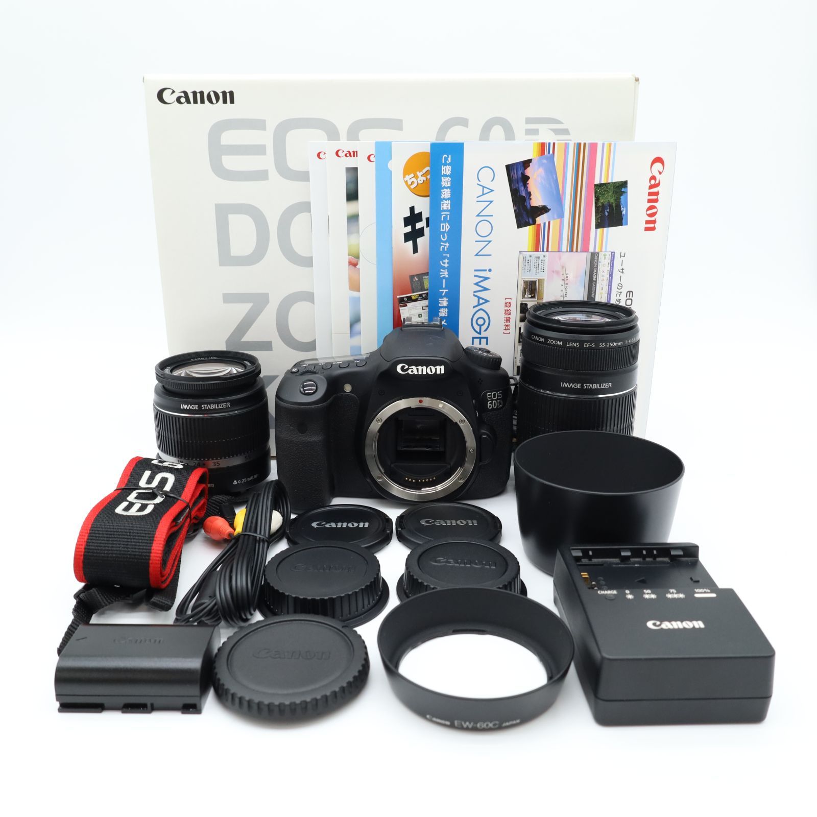 ほぼ CANON キヤノン EOS 60 D｜ダブルズームキット EF-S 18-55 mm＋55-250 mm｜バリアングル液晶搭載
