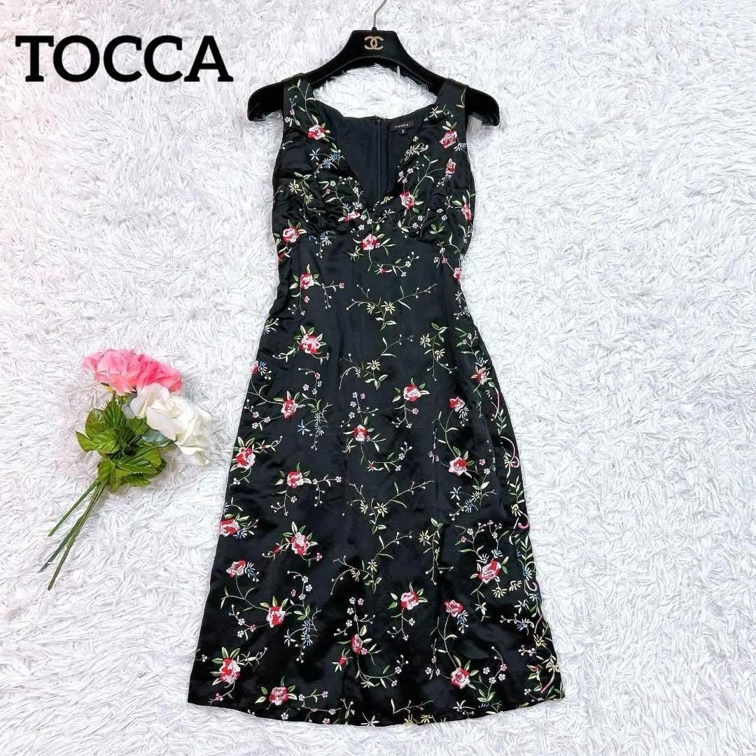 美品】TOCCA シルク混 花柄刺繍ノースリーブワンピース 2 希少 完売品  