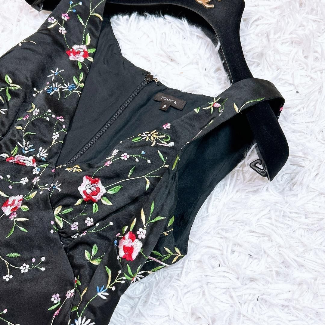 美品】TOCCA シルク混 花柄刺繍ノースリーブワンピース 2 希少 完売品  