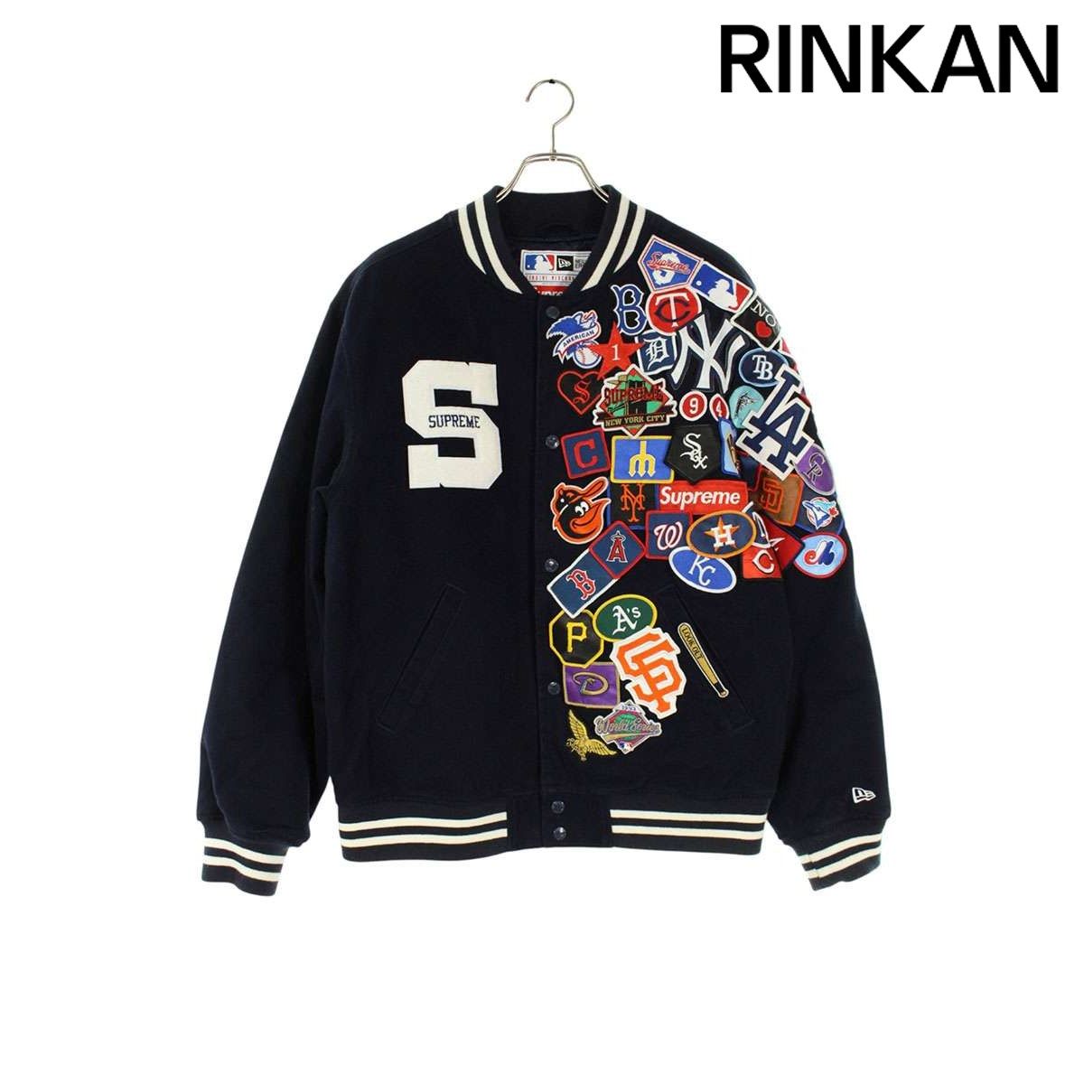 シュプリーム ×ニューエラ Era 20 SS MLB Varsity Jacket 刺繍パッチヴァーシティーブルゾン メンズ L