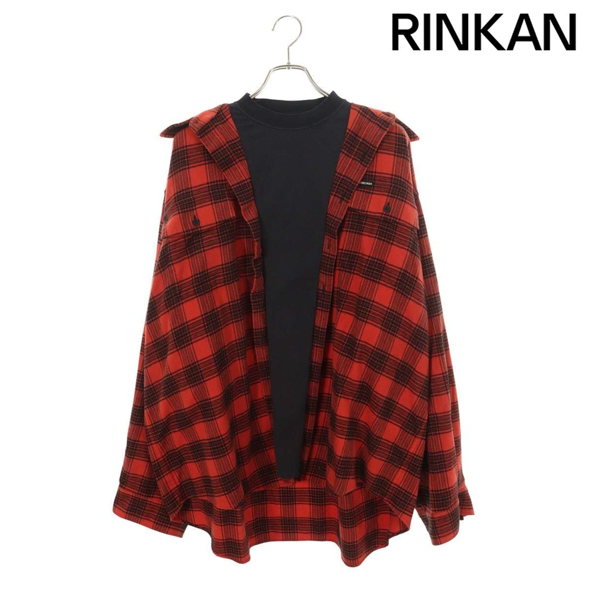 バレンシアガ 699371 TNM 25 ドッキングチェック柄オーバーサイズ長袖シャツ メンズ 1