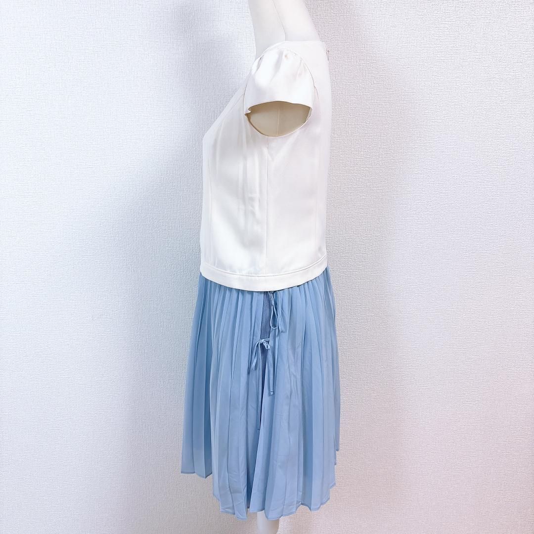 美品】TOCCA 半袖ドッキングワンピース プリーツスカート 0 無地 白水 