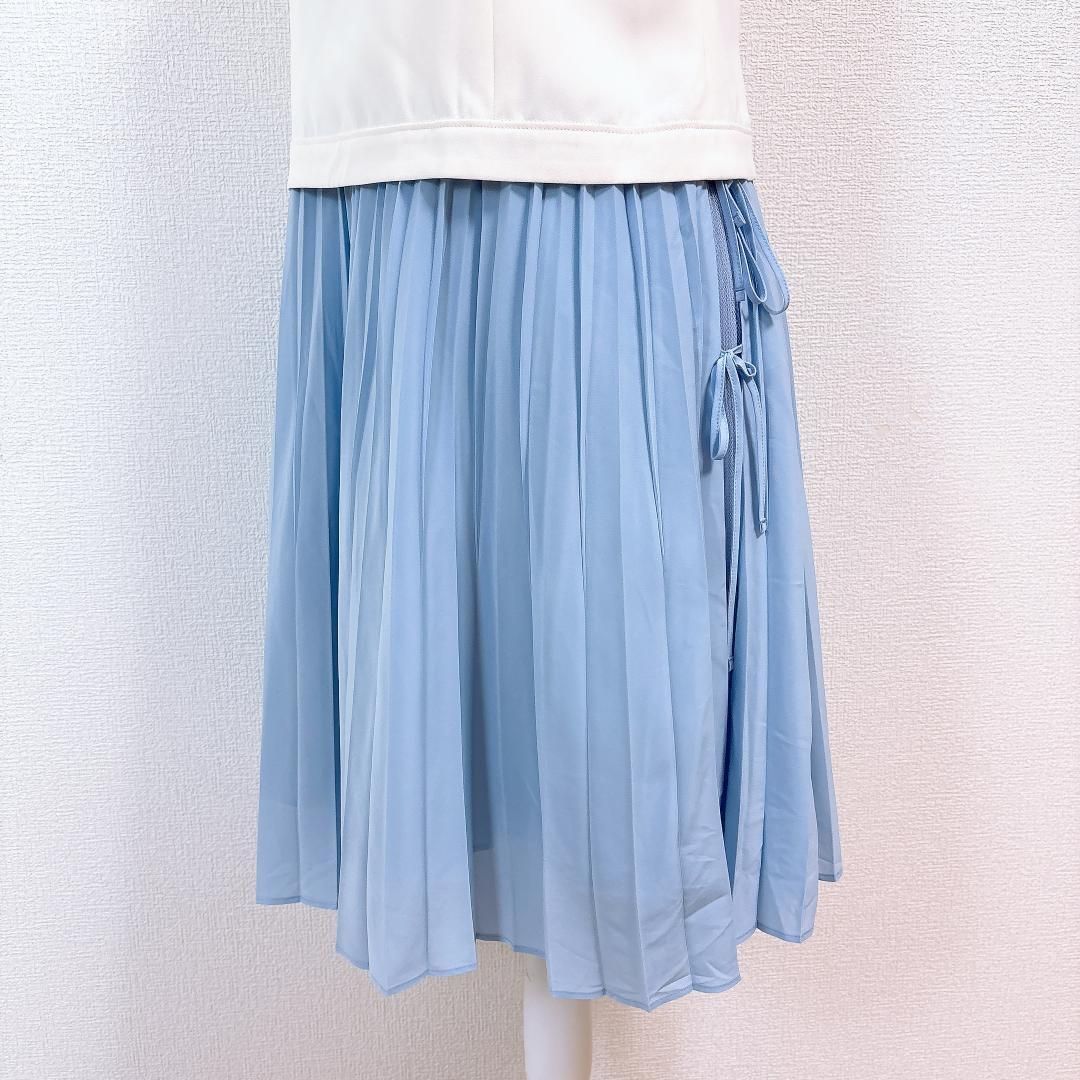 美品】TOCCA 半袖ドッキングワンピース プリーツスカート 0 無地 白水 