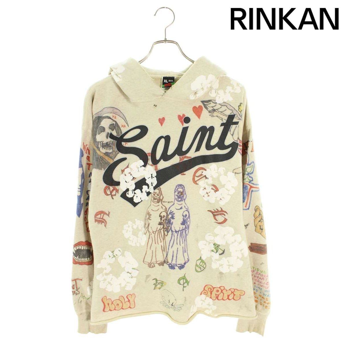 セントマイケル SM-S 22-0000-083 総柄ペイントヴィンテージ加工パーカー メンズ XL