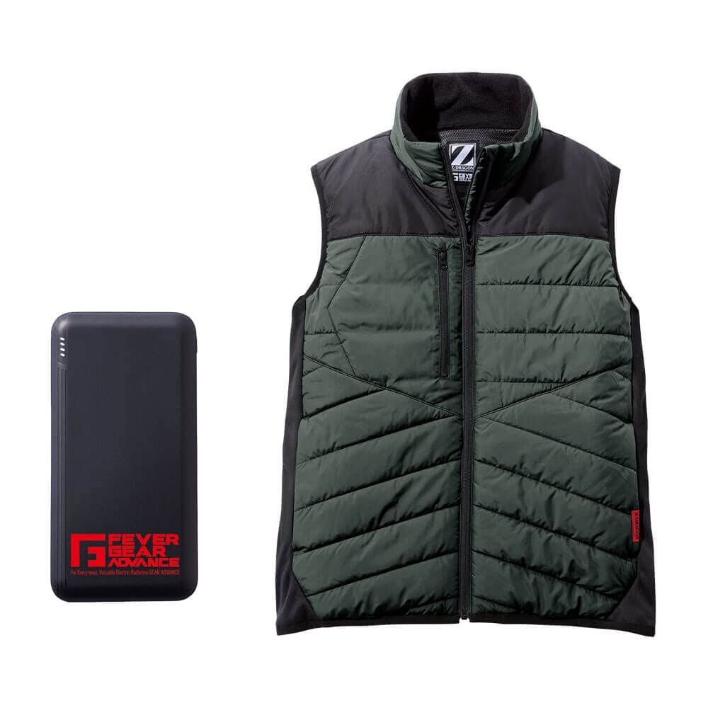 自重堂 Z-DRAGON 防寒着 FEVER GEAR ヒーター内蔵電熱ベスト LL 40アーミーグリーン