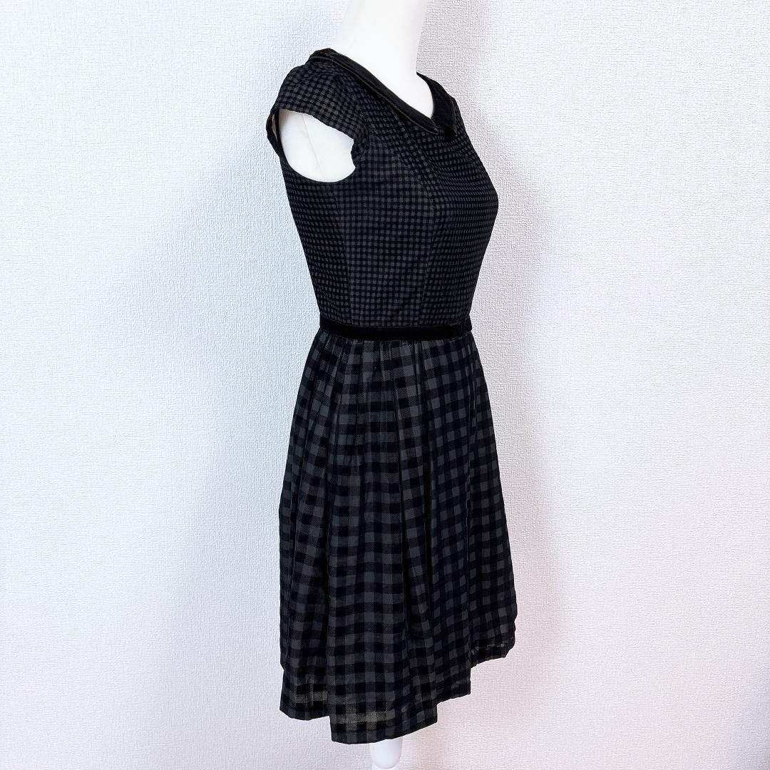 美品】TOCCA フレンチスリーブ ギンガムチェックワンピース S ベロア  