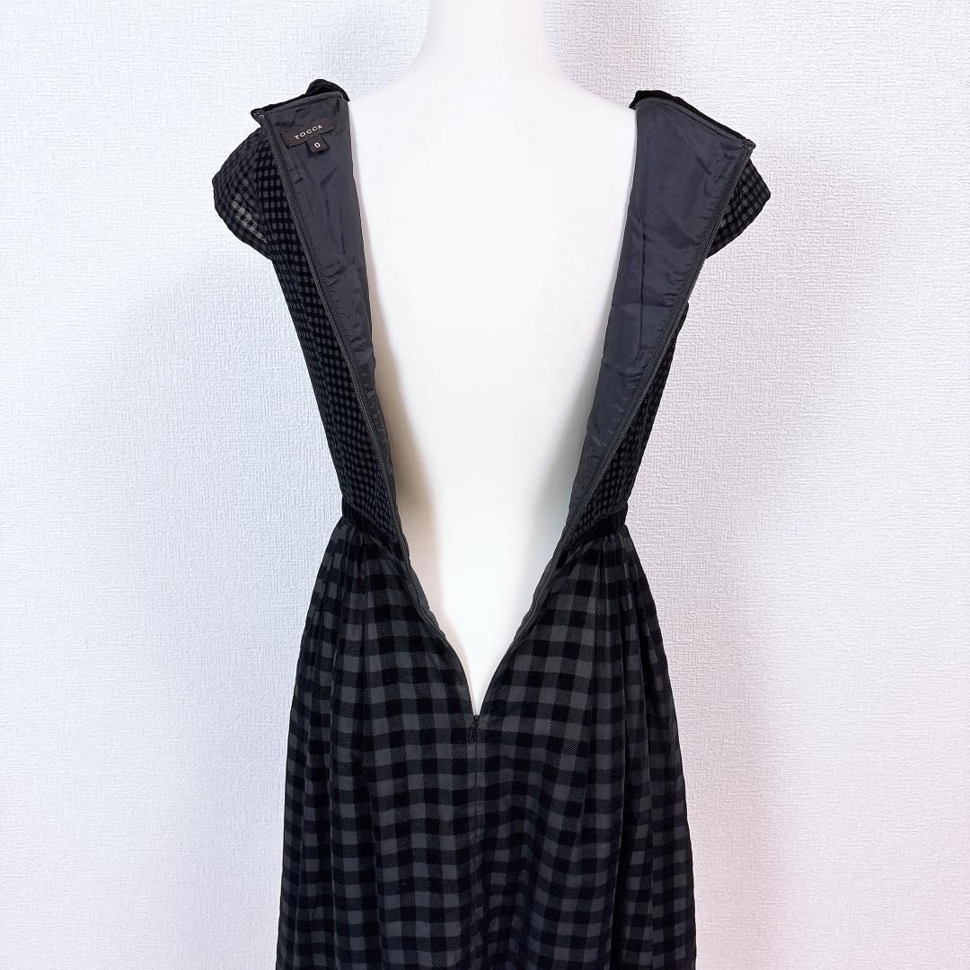 美品】TOCCA フレンチスリーブ ギンガムチェックワンピース S ベロア  