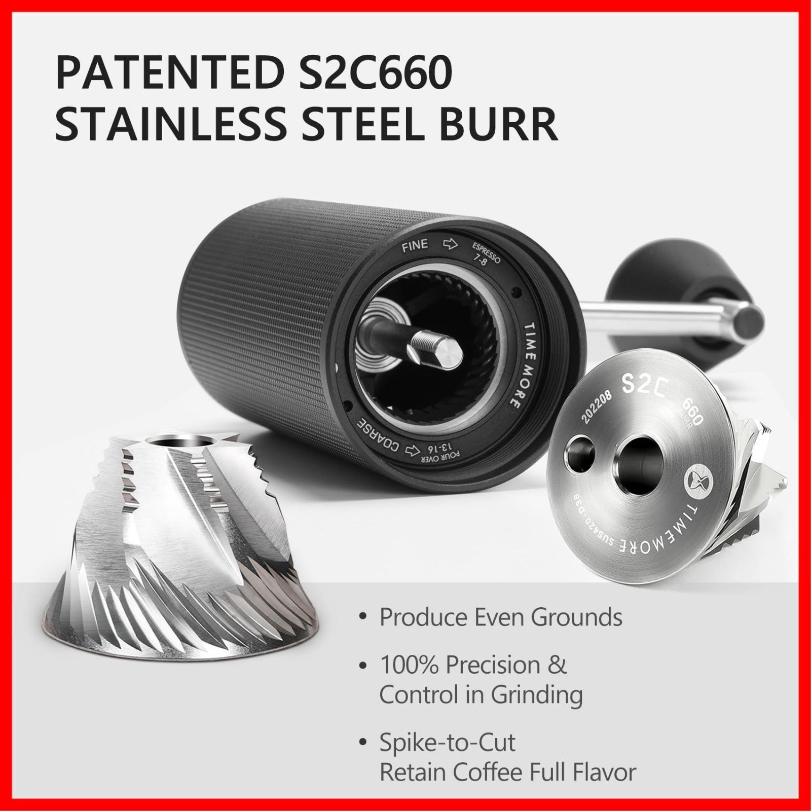 在庫処分 C 3 S Max コーヒーミル 手動折り畳み式ハンドルタイムモア容量30 g CNCステンレス鋼円錐形バリ 内部調整 な設定 自宅|旅行|キャンプ用ダブルベアリング位置決め ギフト栗ブラック French Press Coffee