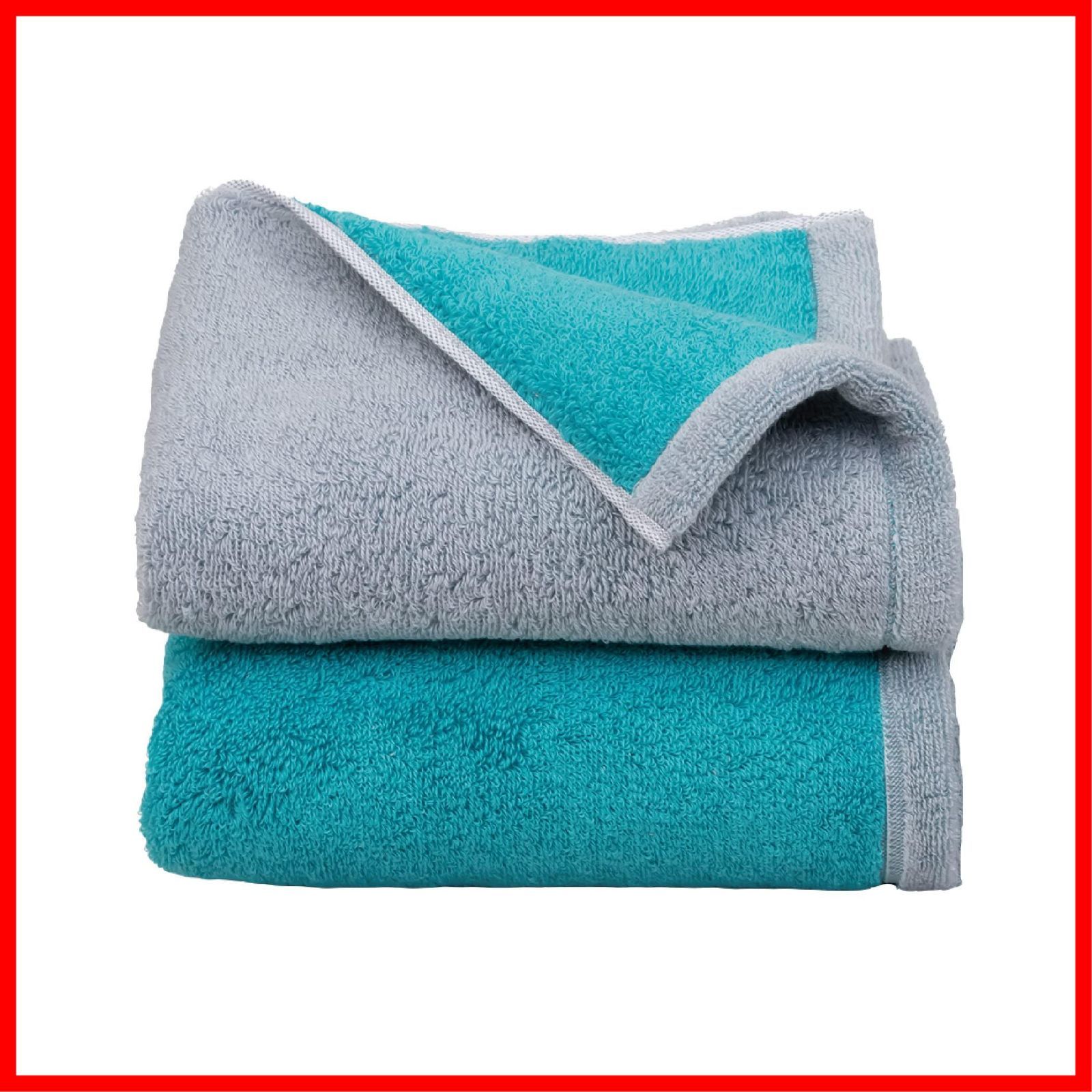 大きめ 厚手 日本製 セット 認定 吸水 大判 今治 綿 リバーシブル バスタオル グレー×ターコイズ