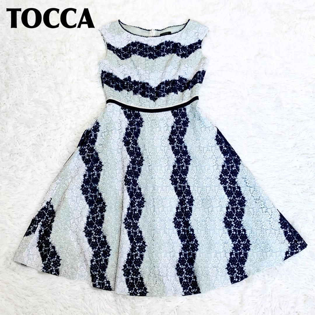 TOCCA トッカ ノースリーブ ドレス ワンピース 0 ブルー 花刺繍