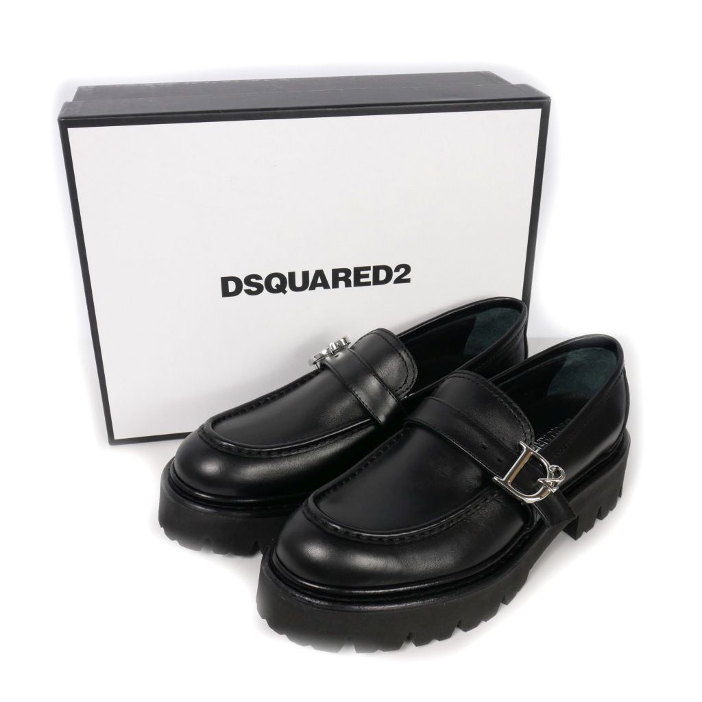 【中古】未使用品 ディースクエアード DSQUARED2 23AW D2 Statement レザーローファー シューズ 靴 35 ブラック ディースクエアード DSQUARED2 23AW D2 Statement レザーローファー