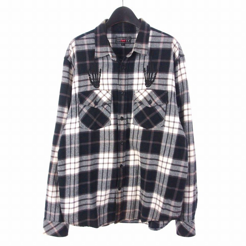 シュプリーム SUPREME × ヒステリックグラマー GLAMOUR 21 SS Plaid Flannel Shirt チェック ネルシャツ 長袖 L ブラック 黒