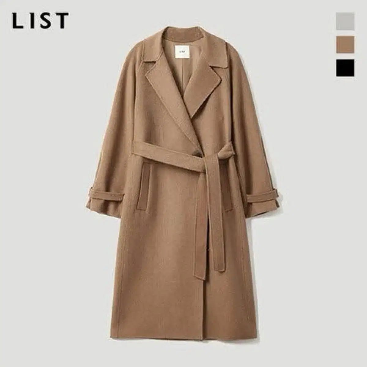 リスト カシミア バルーン袖 ベルト付き ロングコート キャメル