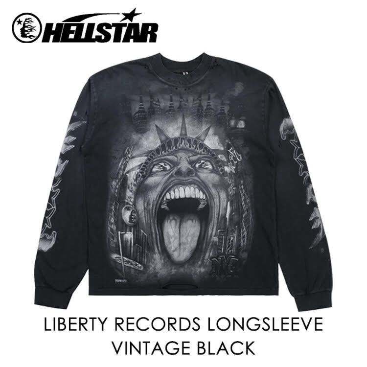 HELLSTAR LIBERTY RECORDS ダメージロングTシャツ XS ヴィンテージブラック