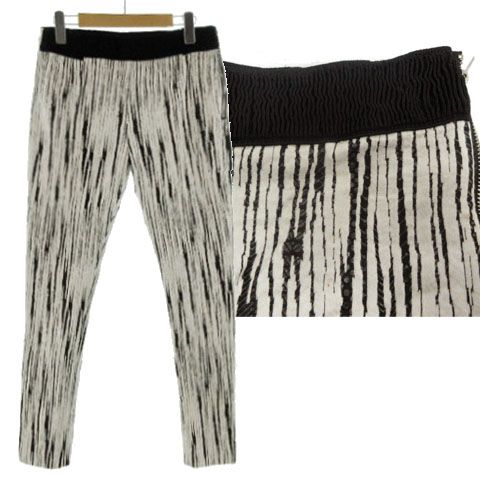 ヘルムートラング HELMUT LANG レギンスパンツ 07-3104215 ウエストゴム ストレッチ コットン混 総柄 ブラック 黒 アイボリー M