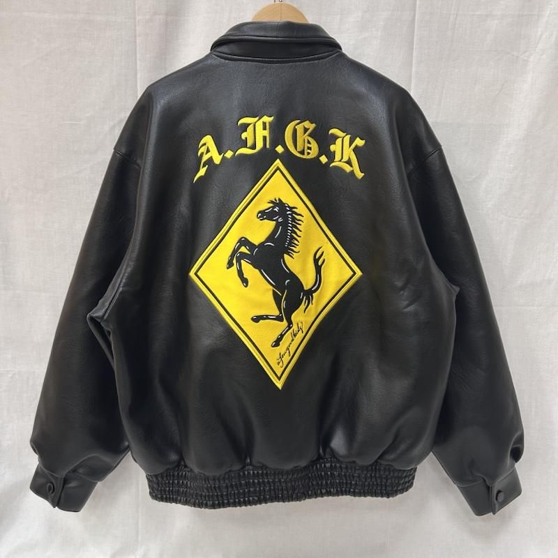 ＵＳＥＤ古着 アフュードグッドキッズ レーシングフェイクレザージャケット ブラック Mサイズ メンズ M ISItems 古着