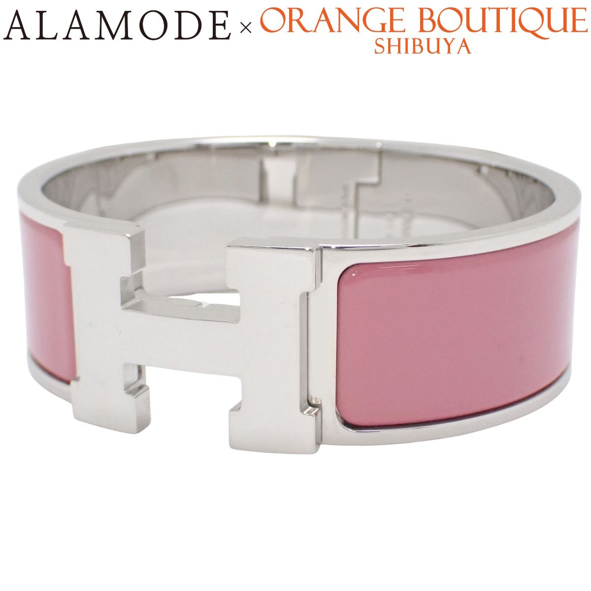 HERMES エルメス クリッククラックH GM メタル エナメル バングル アクセサリー ジュエリー ブレスレット ピンク シルバー銀 レディース アラモード