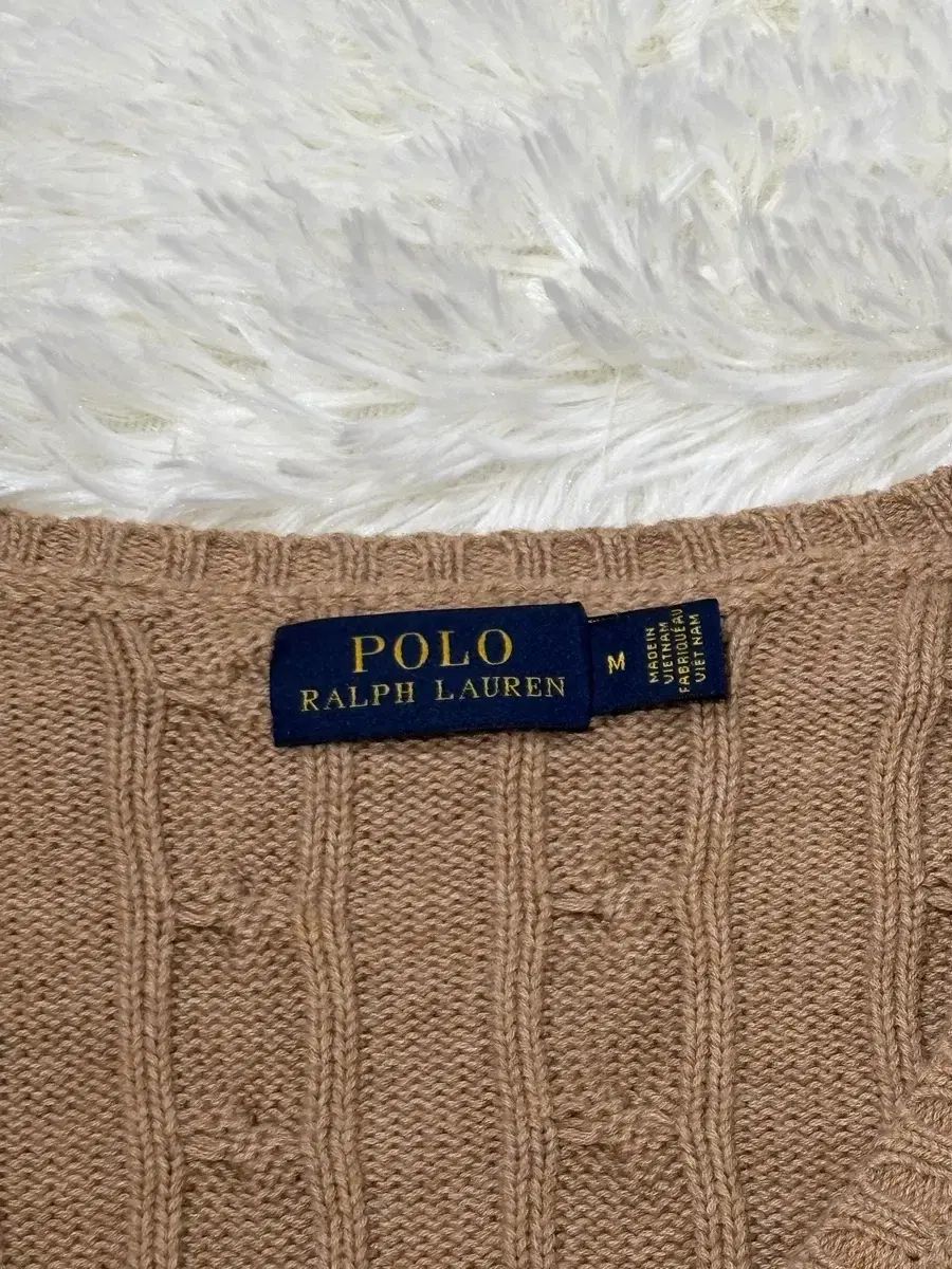 ポロラルフローレン ベージュ 白ポニー Vネック ケーブル ニット