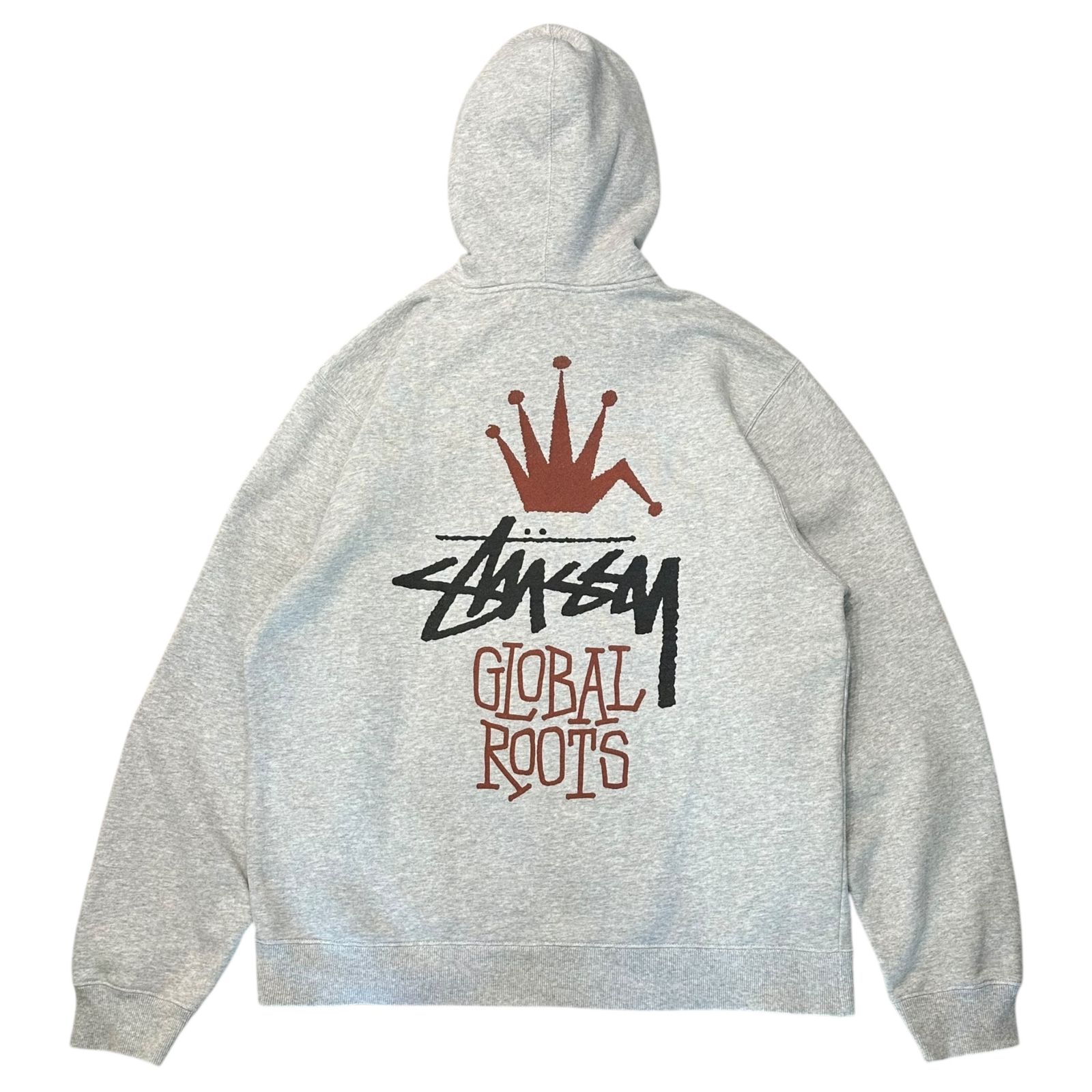 STUSSY ステューシー Global Roots Hoodie ロゴプリント プルオーバー パーカー XL ライトグレー