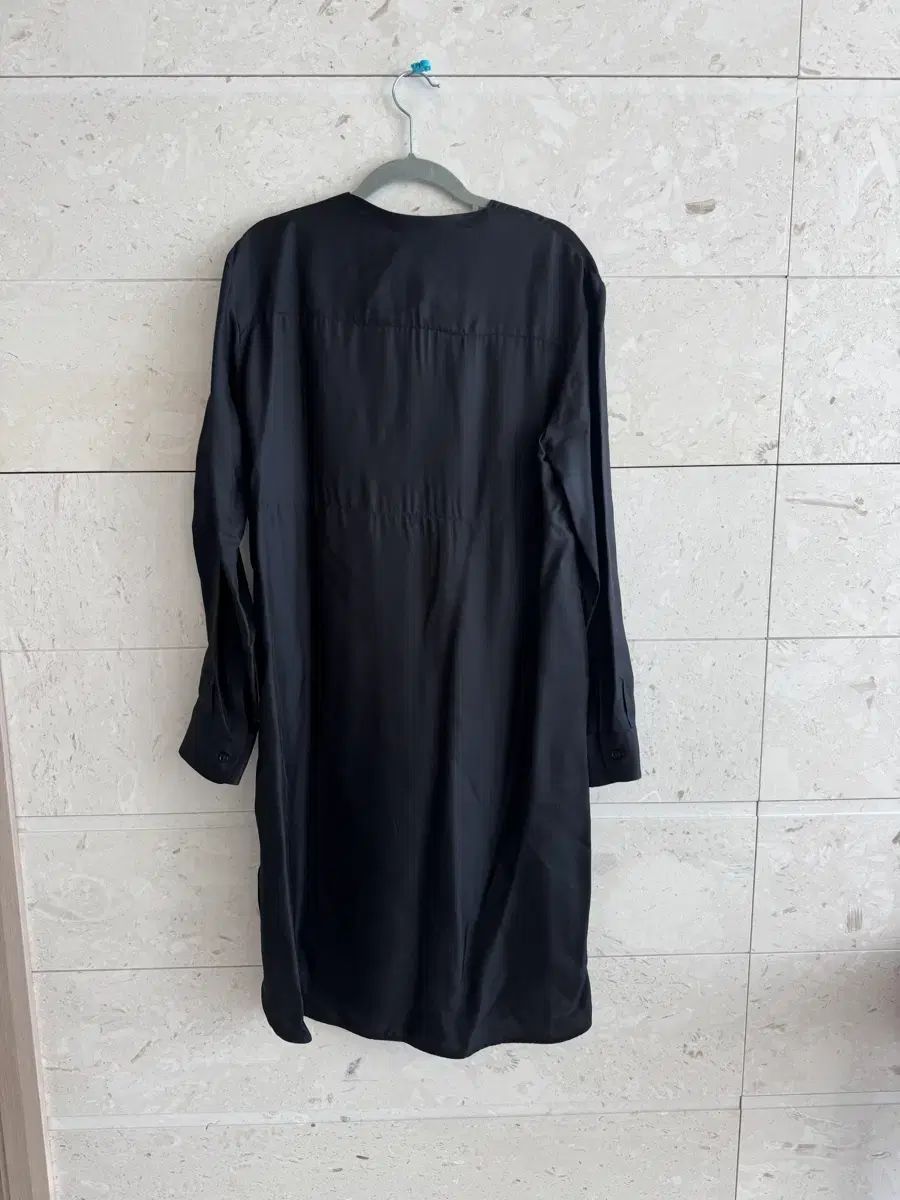  ジルサンダー JIL SANDER シルク レーヨン ブレンド シャツ ONE PIECE 36 ブラック 長袖 七分袖 ひざ丈ワンピース