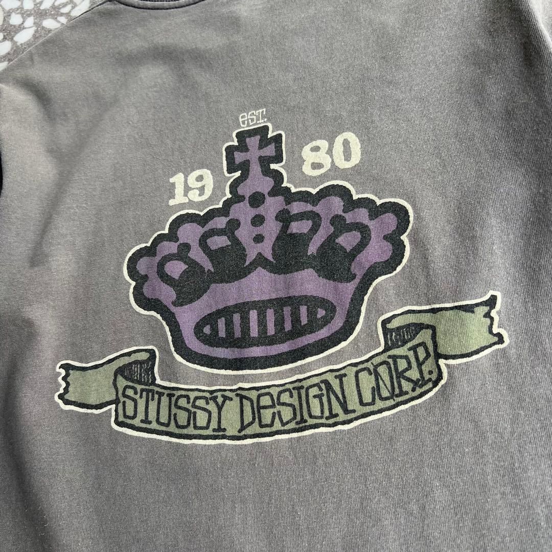 メンズ 【80年代黒タグ、クラウンロゴ】stussyバックプリントTシャツ