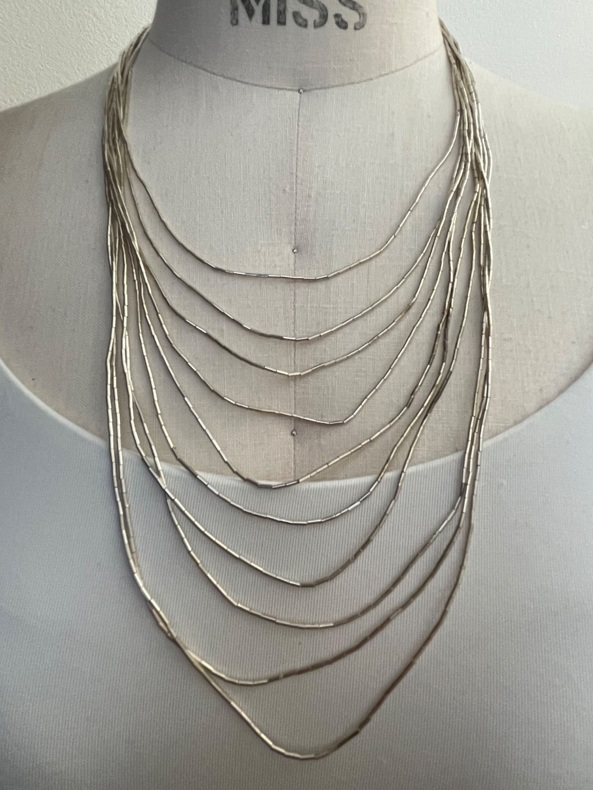 U.S.A vintage Starling liquid silver 10 strand bib necklace⑨ 