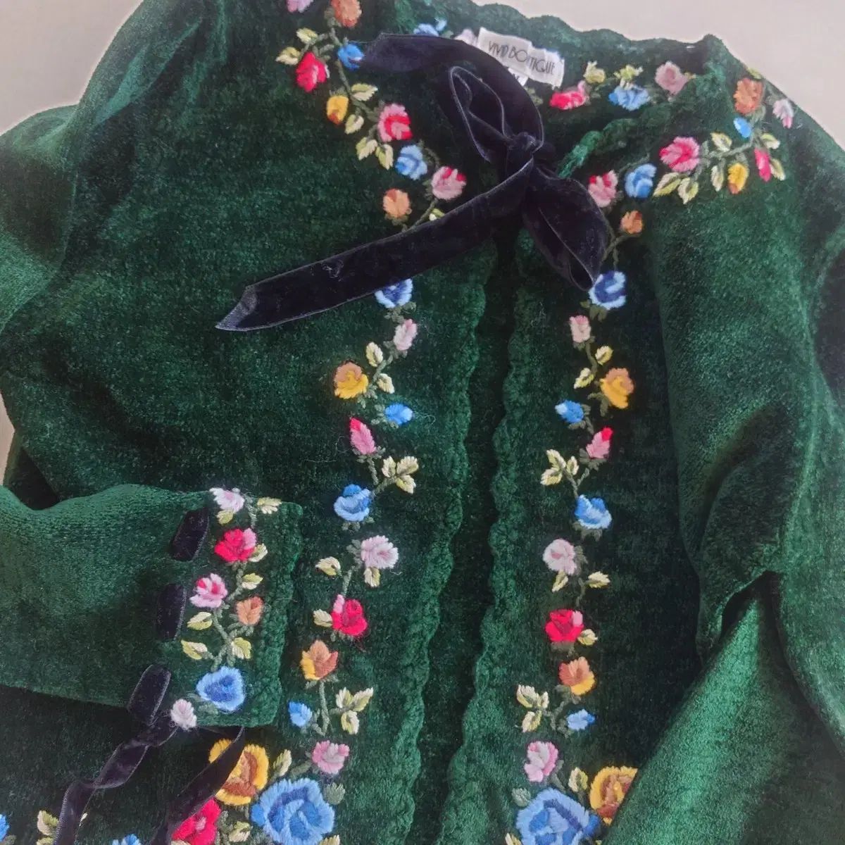 ハンドメイド 花 刺繍 カーディガン