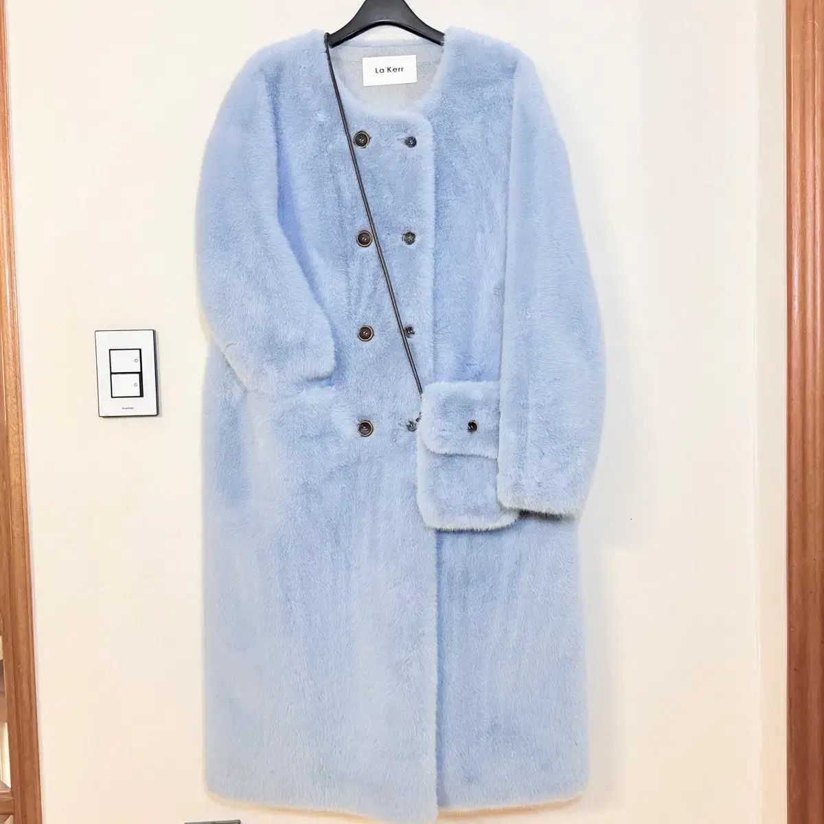 ♥ キー 160 cm以上 オススメ 韓国製 スカイブルー エコー ファー ロングコート ミニバック セット