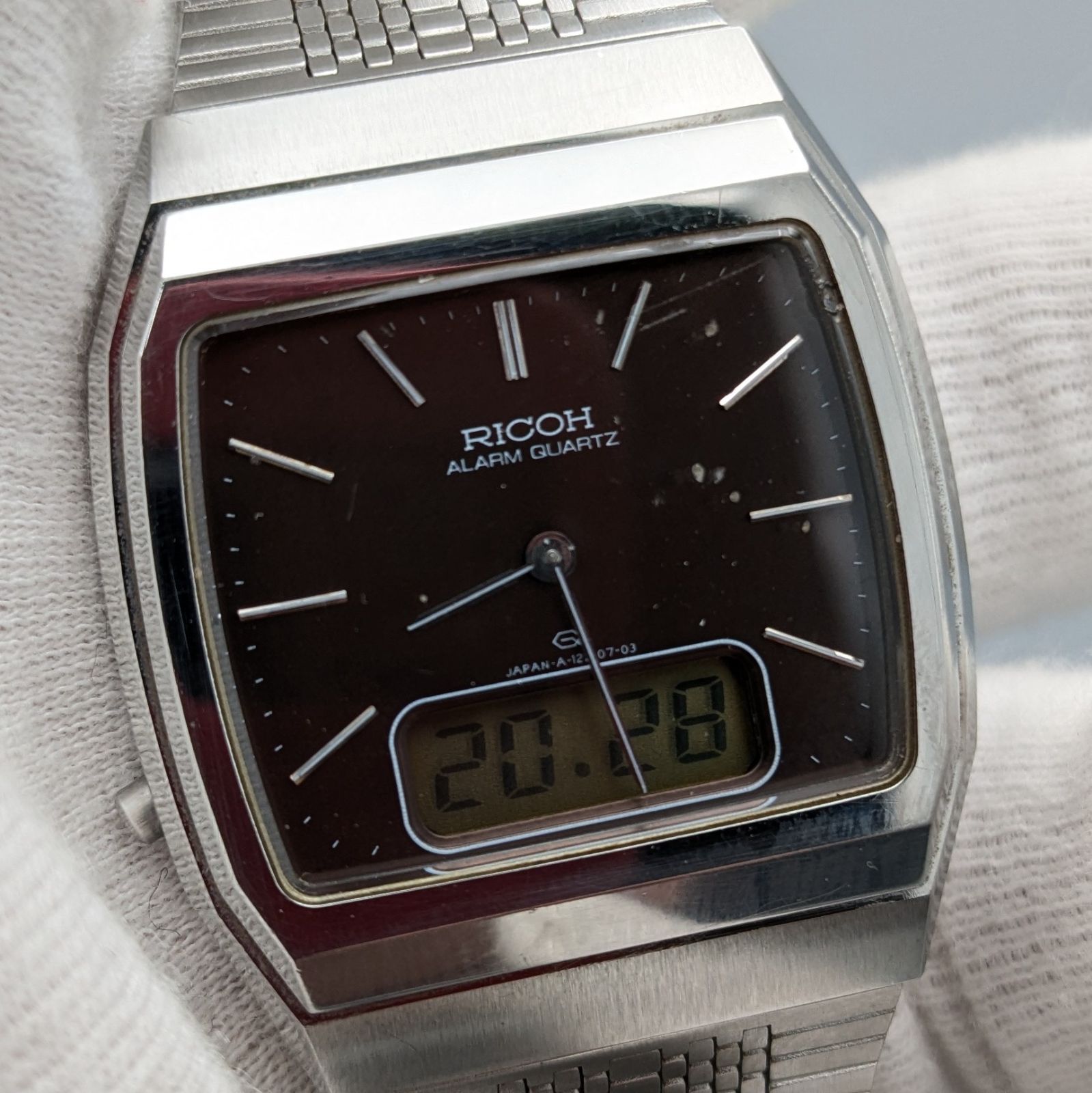ヴィンテージ RICOH リコー 122004 クォーツ アナログ デジタル 腕時計 スクエア 電池 ベルト洗浄 本体消毒済み