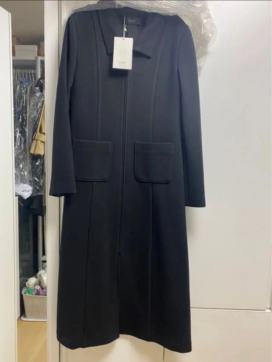 Calvin Klein Zip up simple long dress - black-S