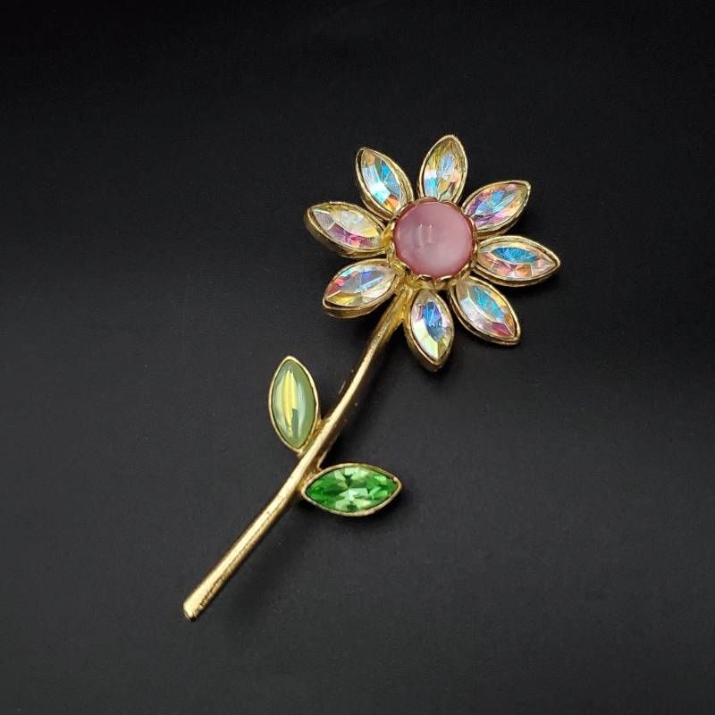 Christian Lacroix クリスチャンラクロワ ブローチ フラワー 花 ビジュー クリスタル ラインストーン オーロラ 虹色 フランス製 ヴィンテージ オールド きらきら 輝き 感 豪華 上品 ギフト プレゼント 贈り物